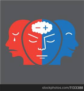 Head icon for bipolar disorder flat design.on gray background illustration