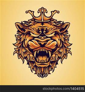 Head King Lion logo with ornaments