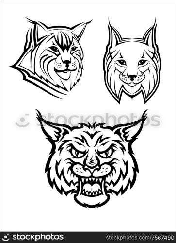 Head logo of a wild bobcat or lynx for masot or wildlife design, isolated on white background