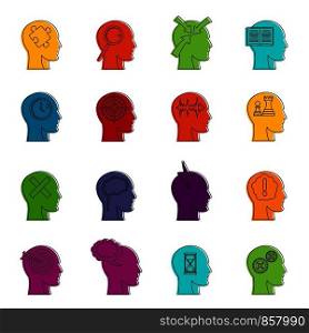 Head logos icons set. Doodle illustration of vector icons isolated on white background for any web design. Head logos icons doodle set