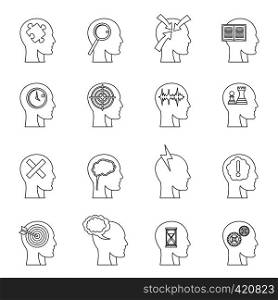 Head logos icons set. Outline illustration of 16 head logos vector icons for web. Head logos icons set, outline style