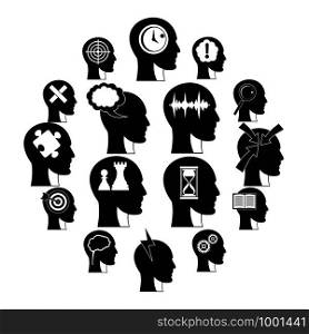 Head logos icons set. Simple illustration of 16 head logos vector icons for web. Head logos icons set, simple style