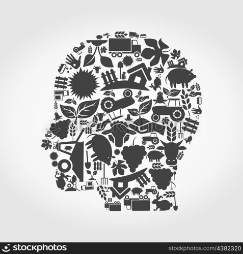 Head made of agriculture. A vector illustration
