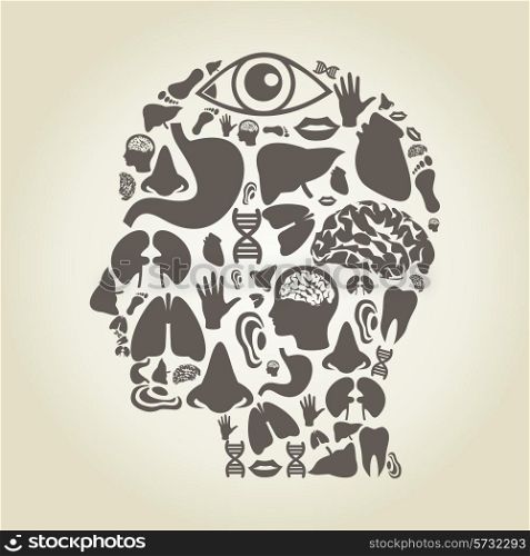 Head made of body parts. A vector illustration