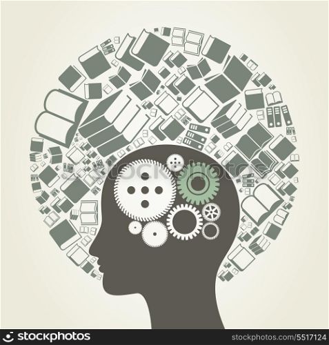 Head made of books. A vector illustration