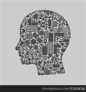 Head made of houses. A vector illustration