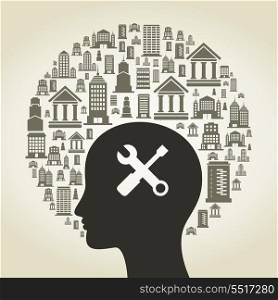 Head made of houses. A vector illustration