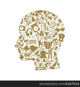 Head made of musical instruments. A vector illustration