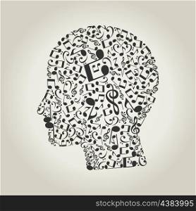 Head made of notes. A vector illustration