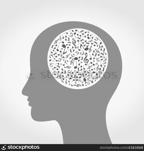 Head made of notes. A vector illustration