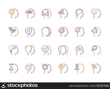 Head mind icon. Smart idea and creative thinking innovative solutions learning mindfulness vector symbols. Illustration of innovative and thinking process. Head mind icon. Smart idea and creative thinking innovative solutions learning mindfulness vector symbols