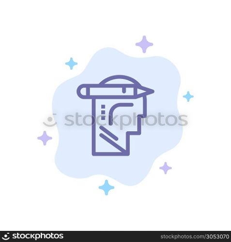 Head, Mind, Thinking, Write Blue Icon on Abstract Cloud Background