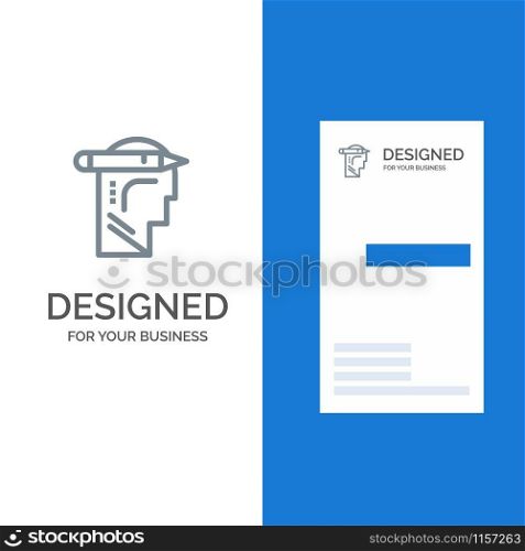 Head, Mind, Thinking, Write Grey Logo Design and Business Card Template