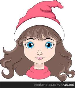 head of a beautiful faced girl wearing a Christmas beanie, cartoon character design