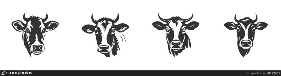 Head of a cow silhouette set. Vector illustration.