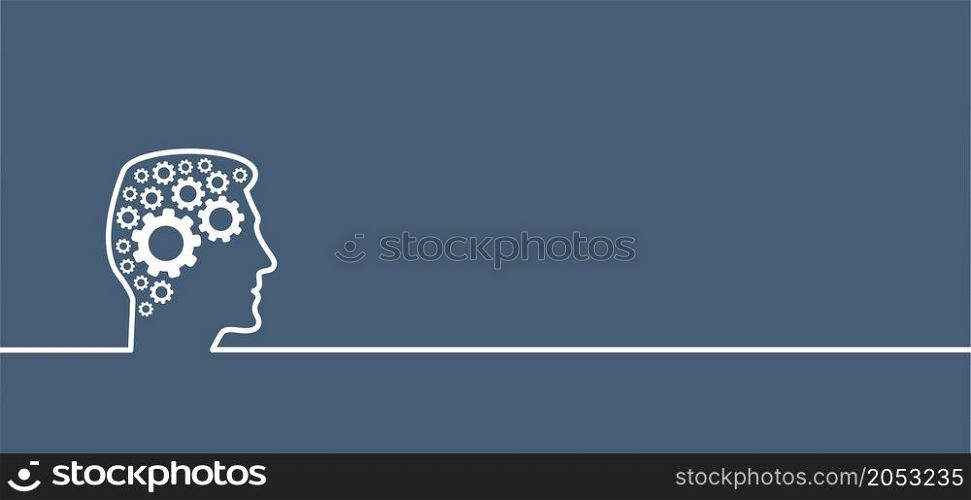 Head of a man. Chaos planning. cogwheels chaos brain. Cogwheel, gear mechanism settings tools. Fun drawing vector gears person icon or sign. Service cog brain pattern or template banner. Think big.