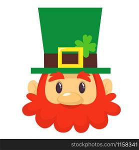 Head of a smiling leprechaun, the symbol of St. Patrick&rsquo;s day isolated on white background
