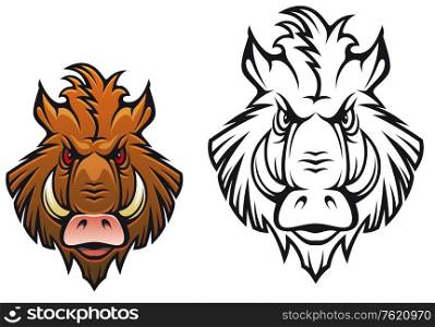 Head of angry boar for sports mascot design in color and black variations