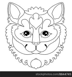 Head of cat tangle design. Hand drawn doodle vector illustration. Template with simple shapes to create a complex decorative coloring. Animal head front view for coloring page, tattoo, print, puzzle. Head of cat coloring template vector illustration