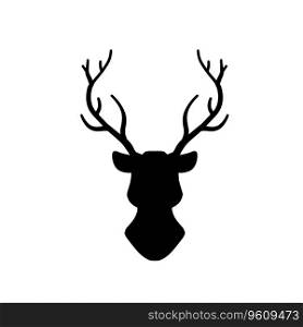 Head of deer. Black silhouette of stag. Horned forest animal. Hipster logo.. Head of deer. Black silhouette of stag.