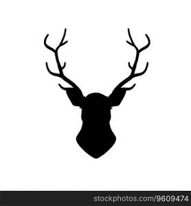 Head of deer. Horned forest animal. Hipster logo. Black silhouette of stag. Head of deer. Black silhouette of stag