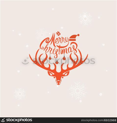 Head of Deer.Merry Christmas Typographical Design Elements.Merry Christmas vector text calligraphic lettering design card template.Creative typography for Holiday greeting Poster.Calligraphy font style banner.Vector illustration