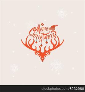 Head of Deer.Merry Christmas Typographical Design Elements.Merry Christmas vector text calligraphic lettering design card template.Creative typography for Holiday greeting Poster.Calligraphy font style banner.Vector illustration