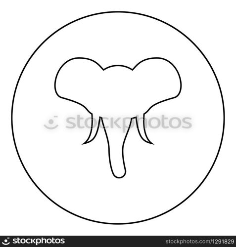 Head of elephant silhouette mascot front view African or Indian animal icon in circle round outline black color vector illustration flat style simple image. Head of elephant silhouette mascot front view African or Indian animal icon in circle round outline black color vector illustration flat style image