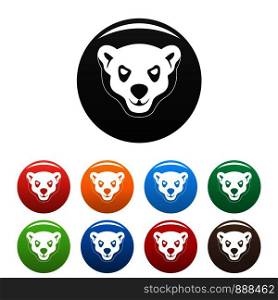 Head of furious polar bear icons set 9 color vector isolated on white for any design. Head of furious polar bear icons set color
