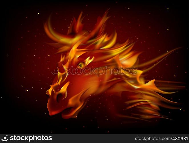 Head of Horse in Fire on Dark Background