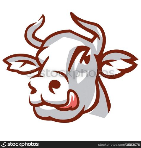 Head of Licking Cow. Stylized Drawing. Vector Illustration