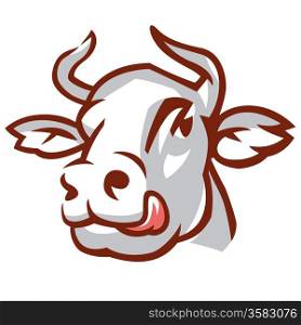 Head of Licking Cow. Stylized Drawing. Vector Illustration