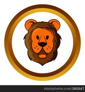 Head of lion vector icon in golden circle, cartoon style isolated on white background. Head of lion vector icon, cartoon style