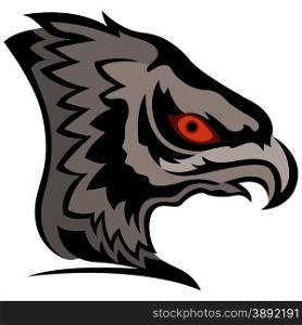 Head of menacing eagle with orange eye, cartoon vector illustration