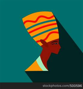 Head of Nefertiti icon in flat style on a blue background . Head of Nefertiti icon, flat style