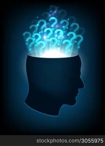 Head of the human mind with question mark