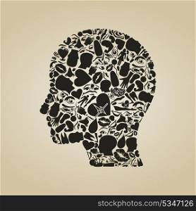 Head of the person from body parts. A vector illustration