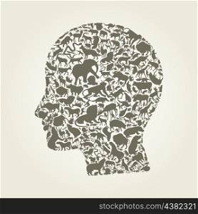 Head of the person made of animals. A vector illustration