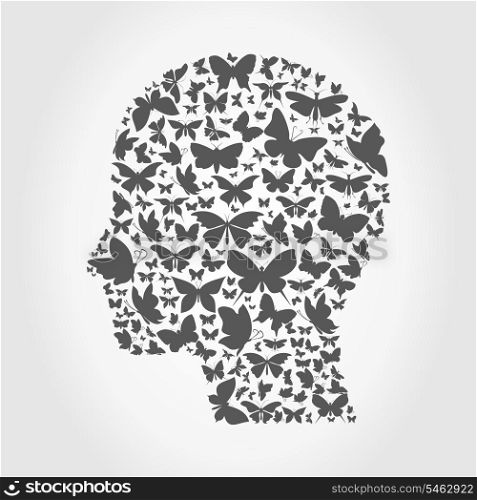 Head of the person made of butterflies. A vector illustration