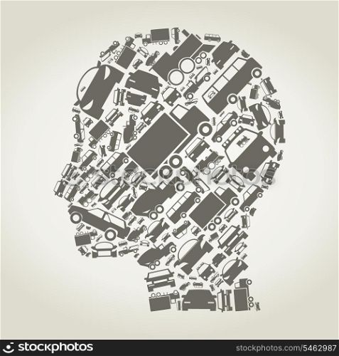 Head of the person made of cars. A vector illustration
