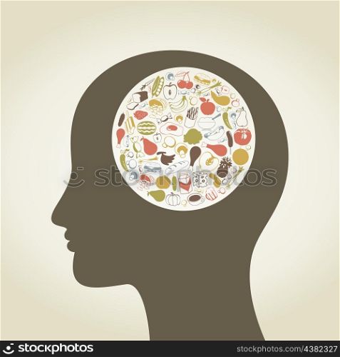 Head of the person made of food. A vector illustration