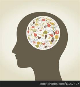Head of the person made of food. A vector illustration