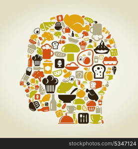 Head of the person made of food. A vector illustration