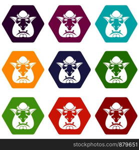 Head of troll icon set many color hexahedron isolated on white vector illustration. Head of troll icon set color hexahedron