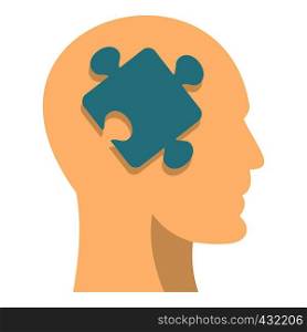 Head silhouette with jigsaw puzzle icon flat isolated on white background vector illustration. Head silhouette with jigsaw puzzle icon isolated