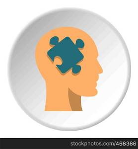 Head silhouette with jigsaw puzzle icon in flat circle isolated on white background vector illustration for web. Head silhouette with jigsaw puzzle icon circle