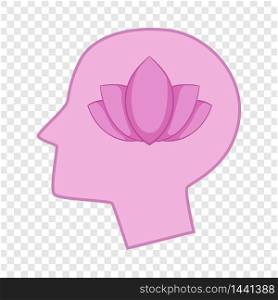 Head silhouette with lotus inside icon. Cartoon illustration of head silhouette with lotus inside vector icon for web. Head silhouette with lotus inside icon