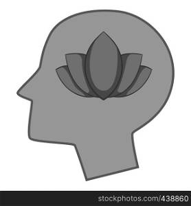 Head silhouette with lotus inside icon in monochrome style isolated on white background vector illustration. Head silhouette with lotus inside icon monochrome