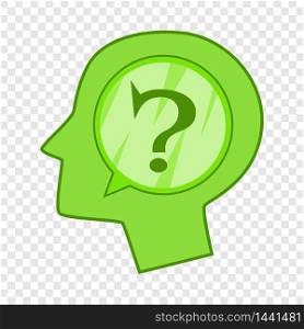 Head silhouette with question mark inside icon. Cartoon illustration of head silhouette with question mark inside vector icon for web. Head silhouette with question mark inside icon