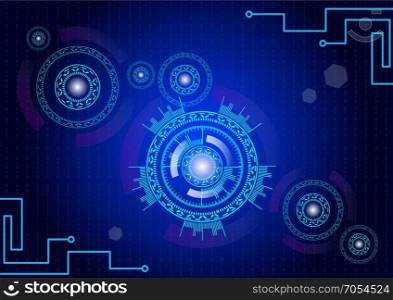 Head-up display. HUD UI interface with digital futuristic cyber security theme. Good for app and web. Sci-Fi Screen circle with internet technology interface background lines and numbers. Vector